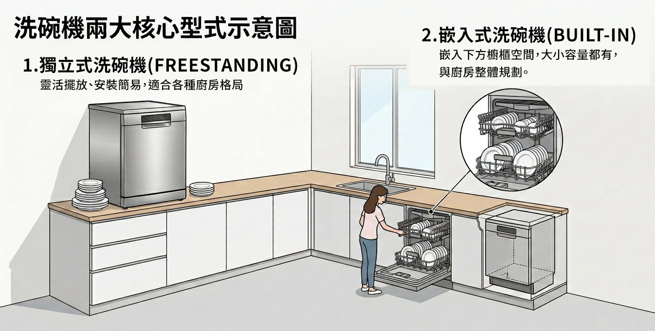 洗碗機兩種型式 示意圖