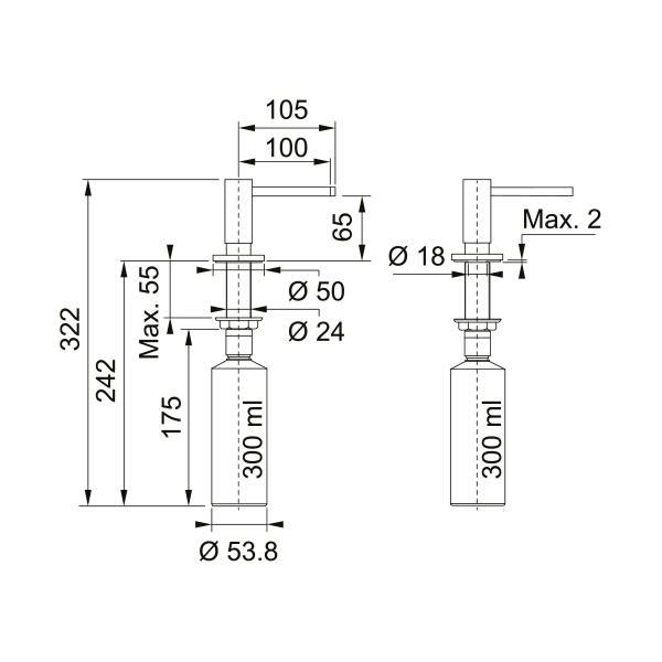 FRANKE 119.0547.904 給皂器 (廚房水槽用/不鏽鋼霧)